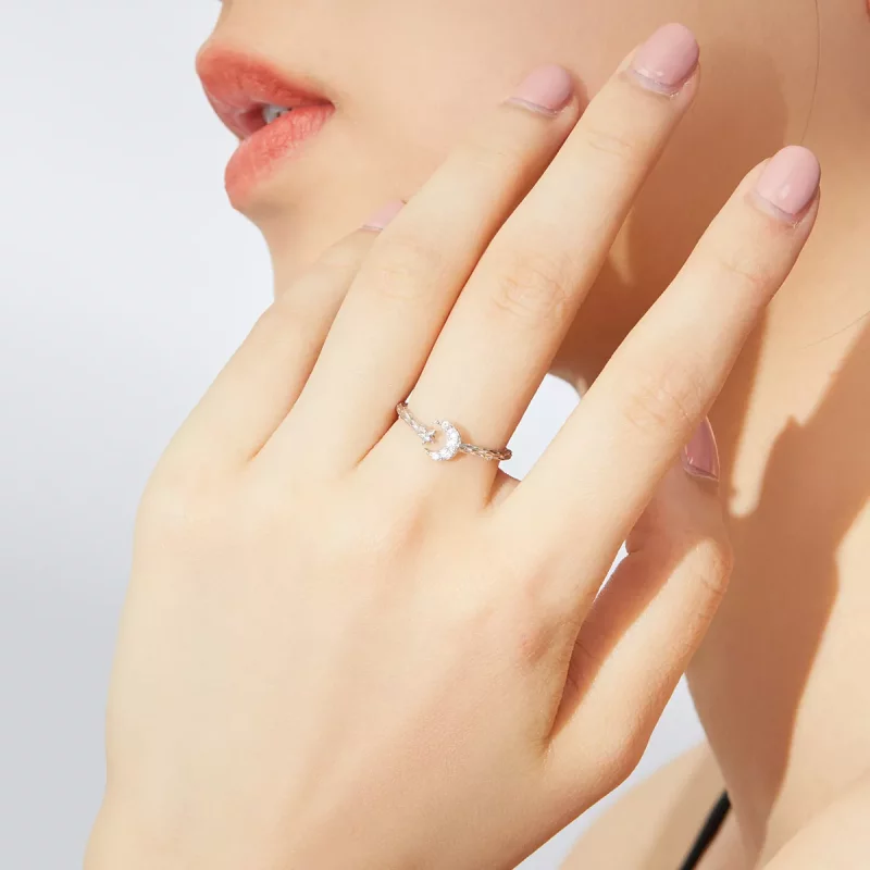 (imagen para) Anillo abierto de estilo Pandora plateado con estrellas y luna vintage - SCR638 - Ver 7