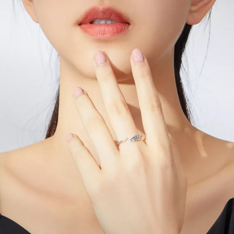 (imagen para) Anillo abierto de estilo Pandora plateado con hojas vintage - SCR639 - Ver 5