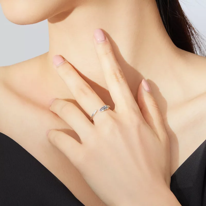 (imagen para) Anillo abierto de estilo Pandora plateado con hojas vintage - SCR639 - Ver 6