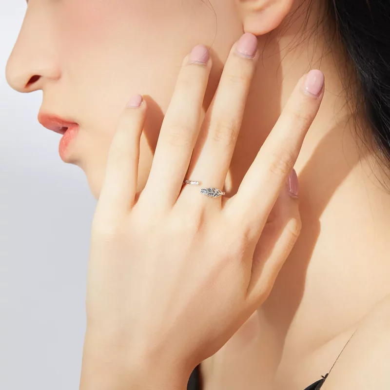 (imagen para) Anillo abierto de estilo Pandora plateado con hojas vintage - SCR639 - Ver 7