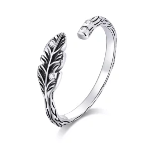 Anillo abierto de estilo Pandora plateado con hojas vintage - SCR639 (imagen para) Anillo abierto de estilo Pandora plateado con hojas vintage - SCR639