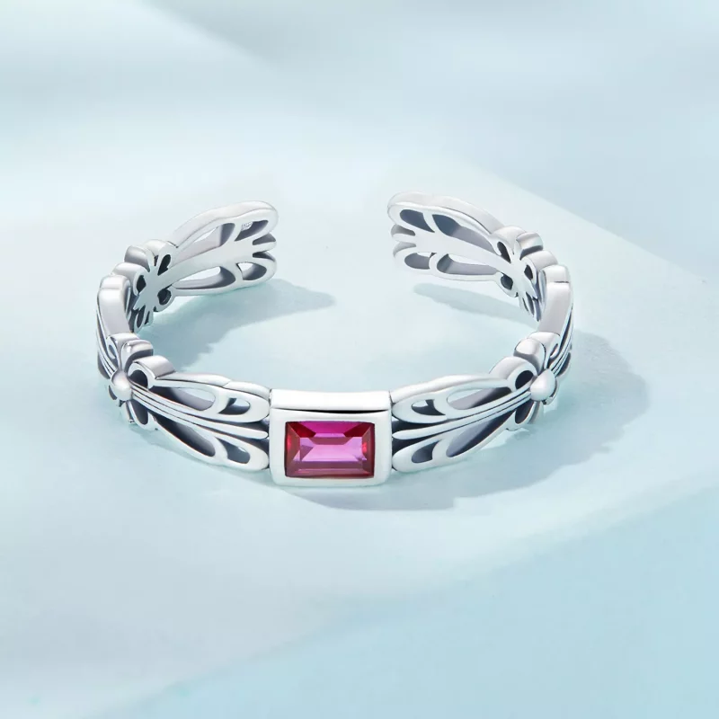 (imagen para) Anillo abierto de estilo retro con patrón al estilo de Pandora - SCR880 - Ver 3
