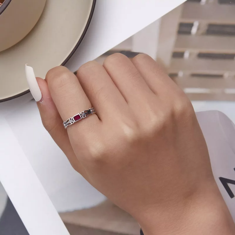 (imagen para) Anillo abierto de estilo retro con patrón al estilo de Pandora - SCR880 - Ver 6