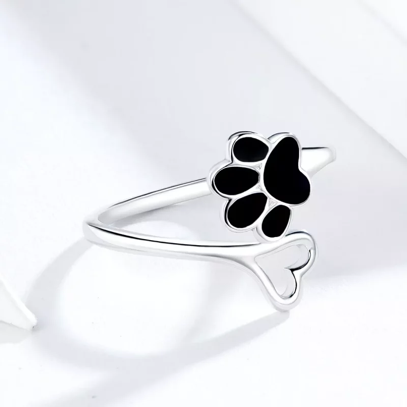 (imagen para) Anillo abierto de garras de gato plateado estilo Pandora - SCR584 - Ver 2