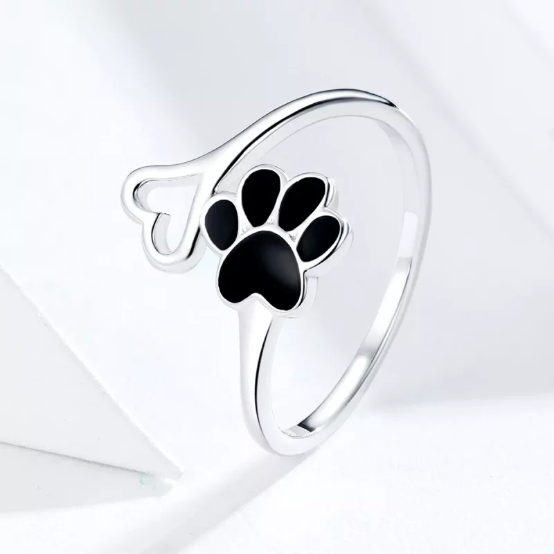 (imagen para) Anillo abierto de garras de gato plateado estilo Pandora - SCR584 - Ver 3