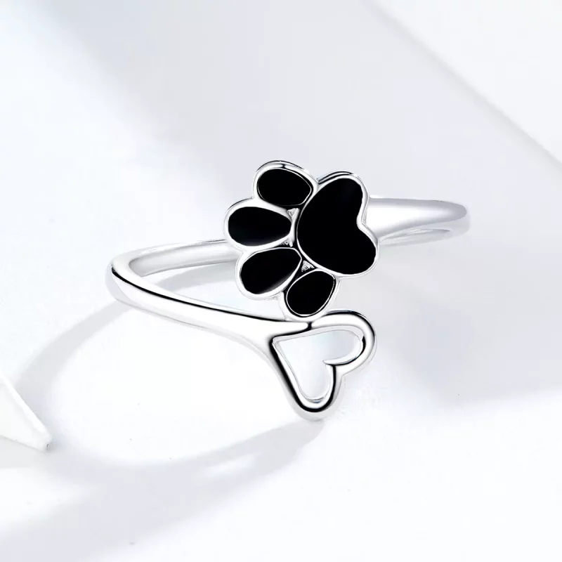 (imagen para) Anillo abierto de garras de gato plateado estilo Pandora - SCR584 - Ver 4