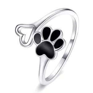 (imagen para) Anillo abierto de garras de gato plateado estilo Pandora - SCR584