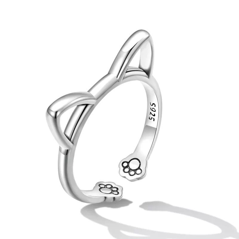 (imagen para) Anillo abierto de gato sencillo de estilo Pandora - SCR832 - Ver 2