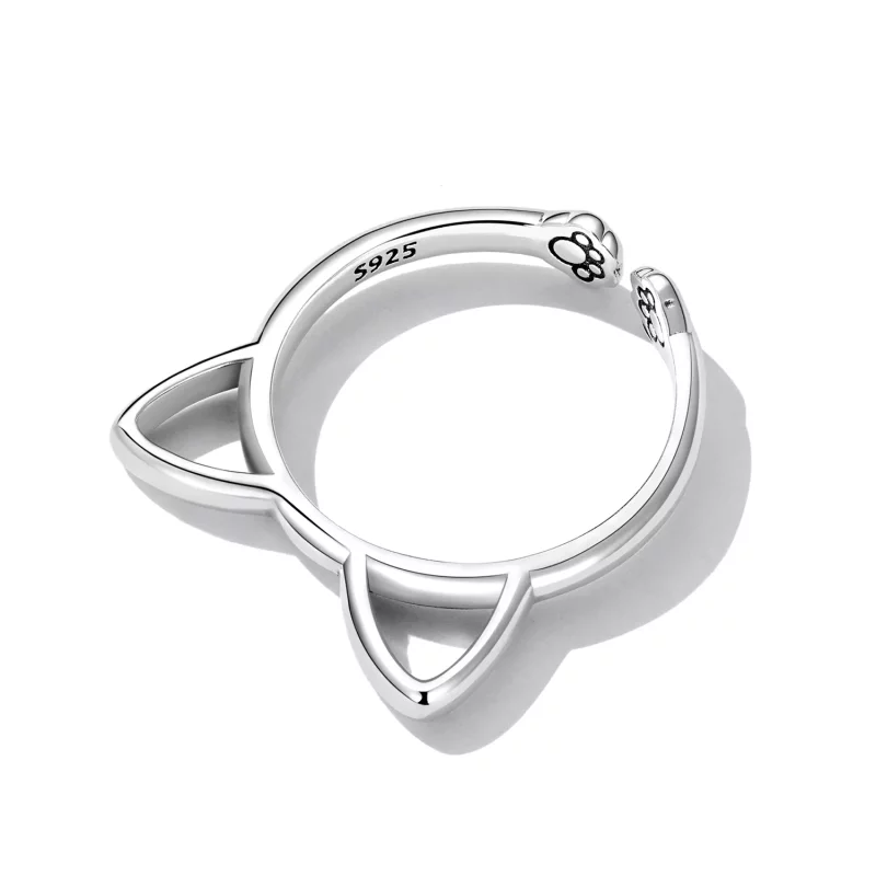 (imagen para) Anillo abierto de gato sencillo de estilo Pandora - SCR832 - Ver 4