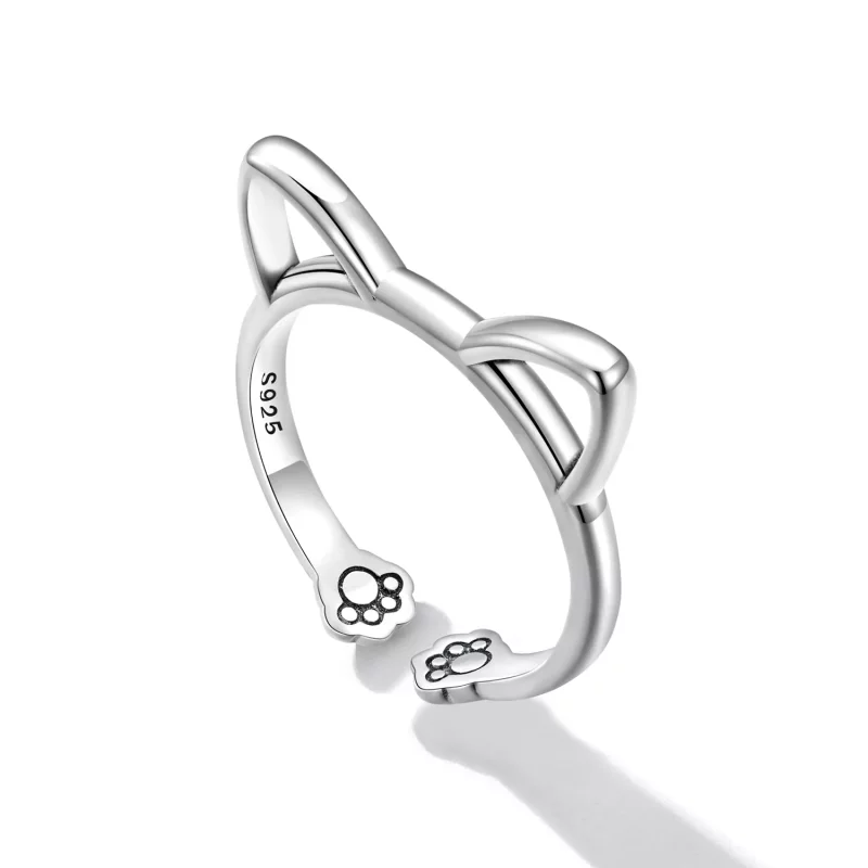 (imagen para) Anillo abierto de gato sencillo de estilo Pandora - SCR832 - Ver 5