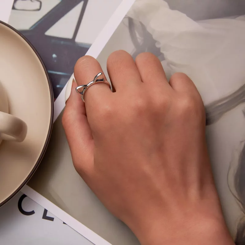 (imagen para) Anillo abierto de gato sencillo de estilo Pandora - SCR832 - Ver 6
