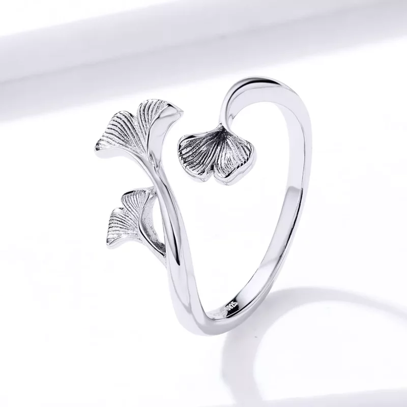 (imagen para) Anillo abierto de hoja de Ginkgo de plata estilo Pandora - BSR097 - Ver 2