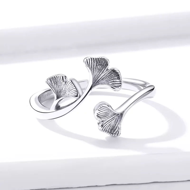 (imagen para) Anillo abierto de hoja de Ginkgo de plata estilo Pandora - BSR097 - Ver 3