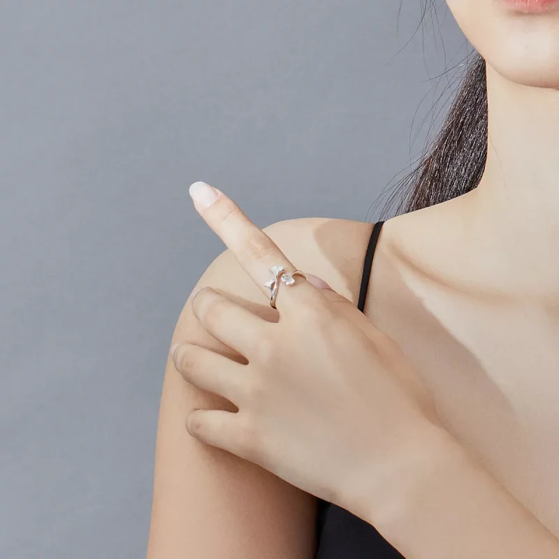(imagen para) Anillo abierto de hoja de Ginkgo de plata estilo Pandora - BSR097 - Ver 5