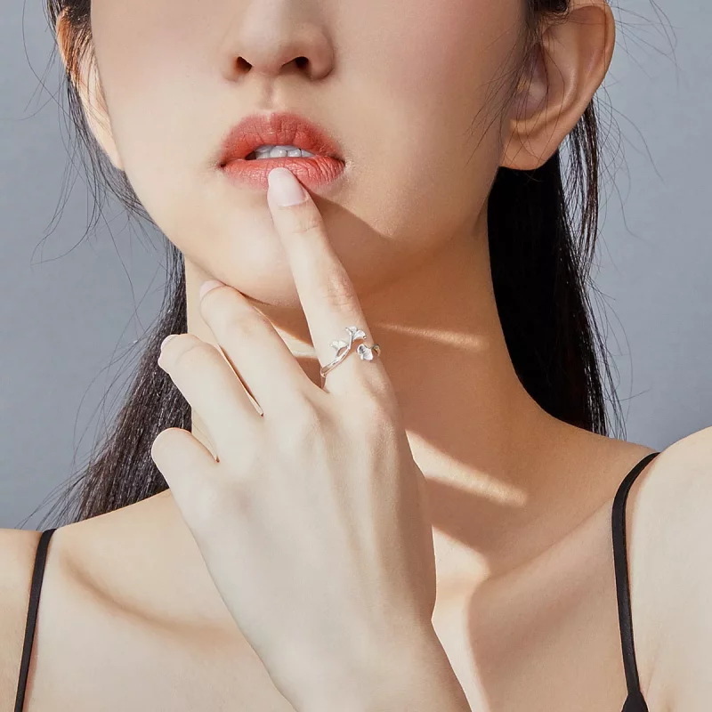 (imagen para) Anillo abierto de hoja de Ginkgo de plata estilo Pandora - BSR097 - Ver 6