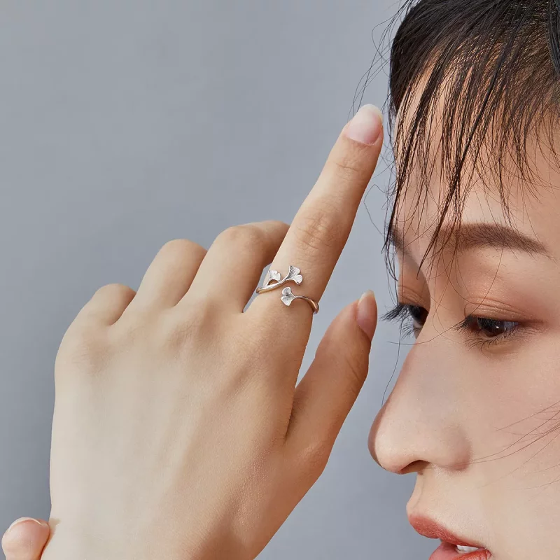 (imagen para) Anillo abierto de hoja de Ginkgo de plata estilo Pandora - BSR097 - Ver 7