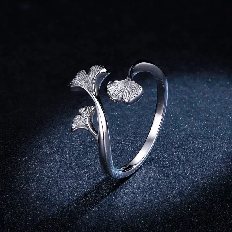 (imagen para) Anillo abierto de hoja de Ginkgo de plata estilo Pandora - BSR097 - Ver 8