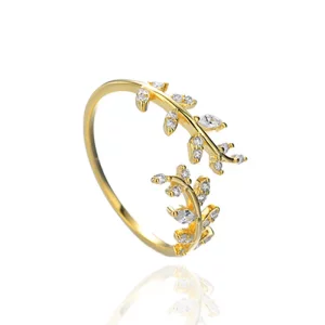 (imagen para) Anillo abierto de hojas delicadas al estilo Pandora - BSR241-B