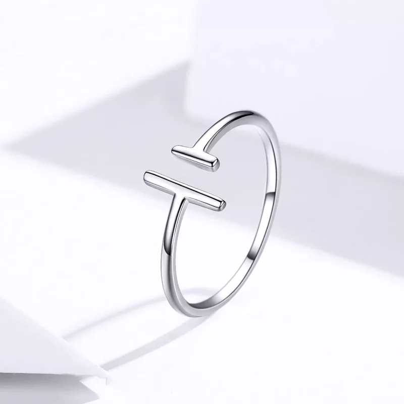 (imagen para) Anillo abierto de líneas paralelas de plata al estilo Pandora - SCR555 - Ver 2