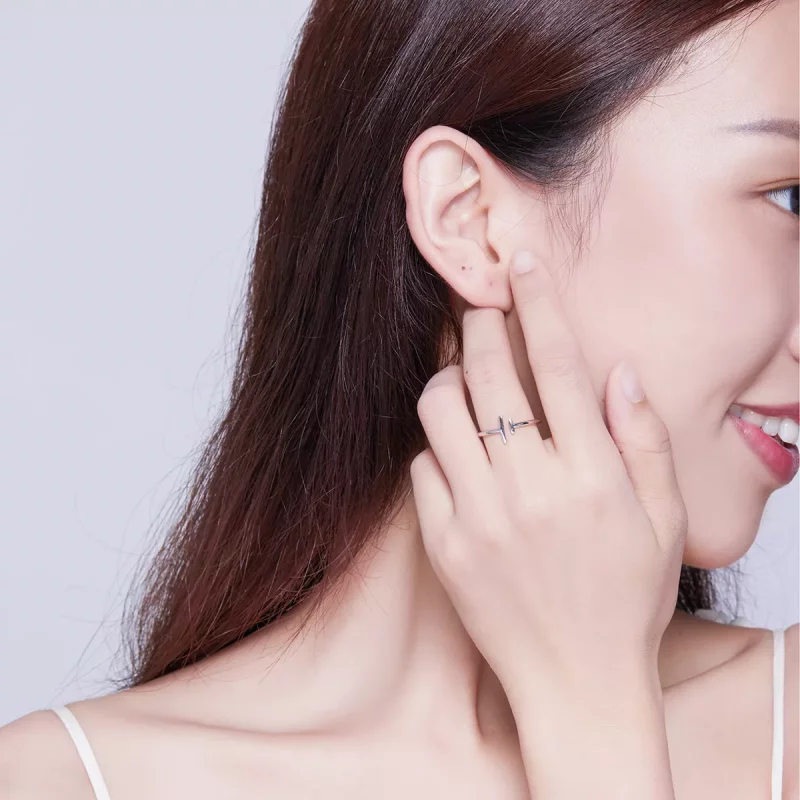(imagen para) Anillo abierto de líneas paralelas de plata al estilo Pandora - SCR555 - Ver 7