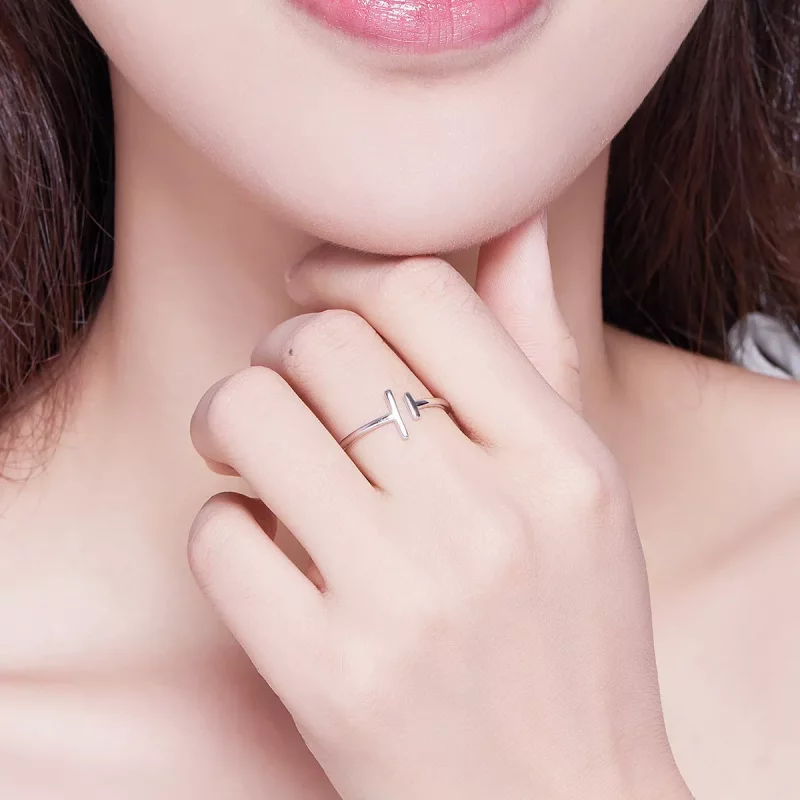 (imagen para) Anillo abierto de líneas paralelas de plata al estilo Pandora - SCR555 - Ver 8