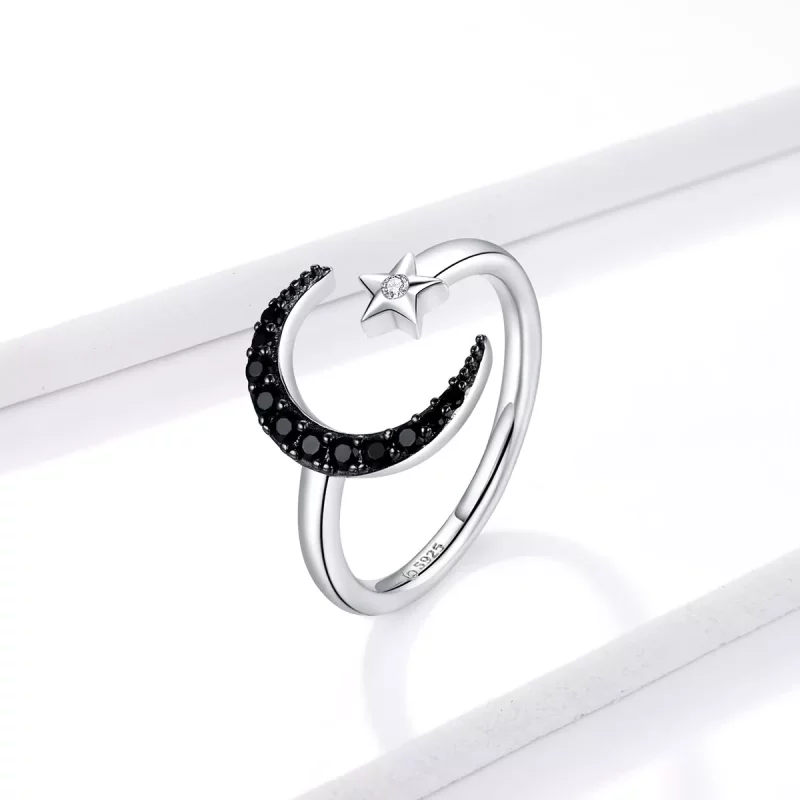 (imagen para) Anillo abierto de Luna y Estrella, estilo Pandora, en plata - BSR137 - Ver 2