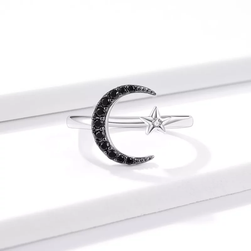 (imagen para) Anillo abierto de Luna y Estrella, estilo Pandora, en plata - BSR137 - Ver 3
