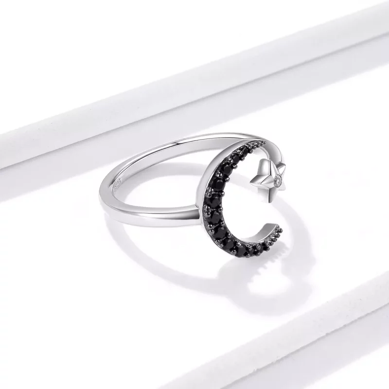 (imagen para) Anillo abierto de Luna y Estrella, estilo Pandora, en plata - BSR137 - Ver 4