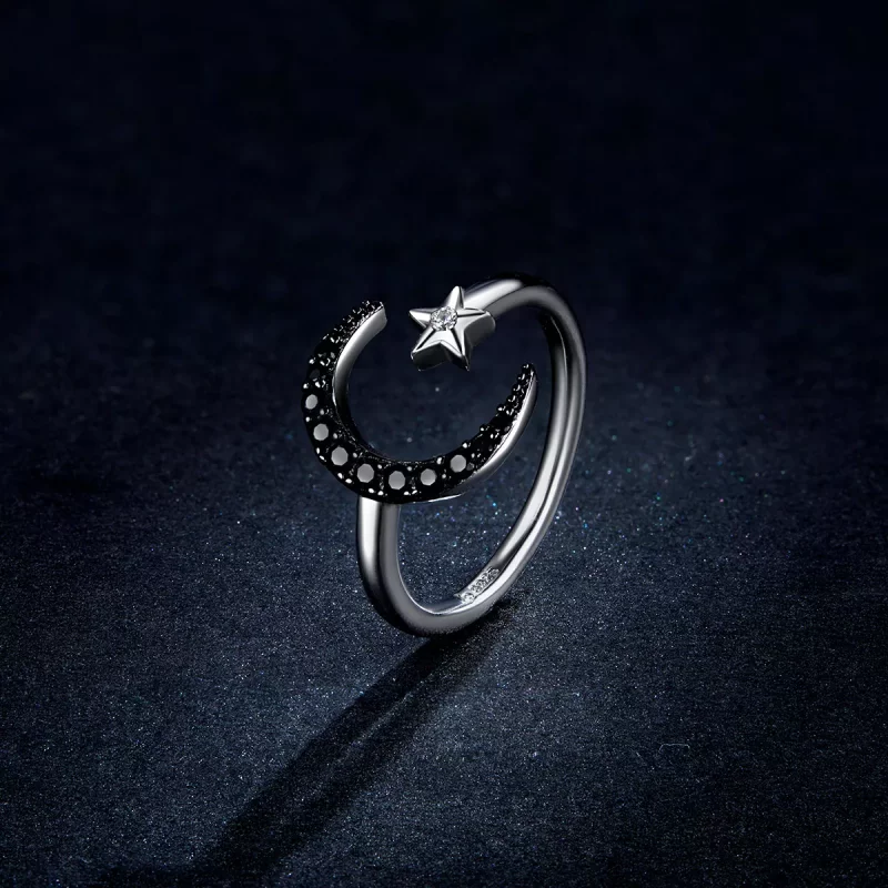(imagen para) Anillo abierto de Luna y Estrella, estilo Pandora, en plata - BSR137 - Ver 5