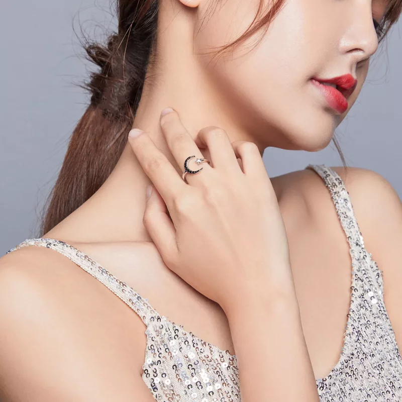 (imagen para) Anillo abierto de Luna y Estrella, estilo Pandora, en plata - BSR137 - Ver 6