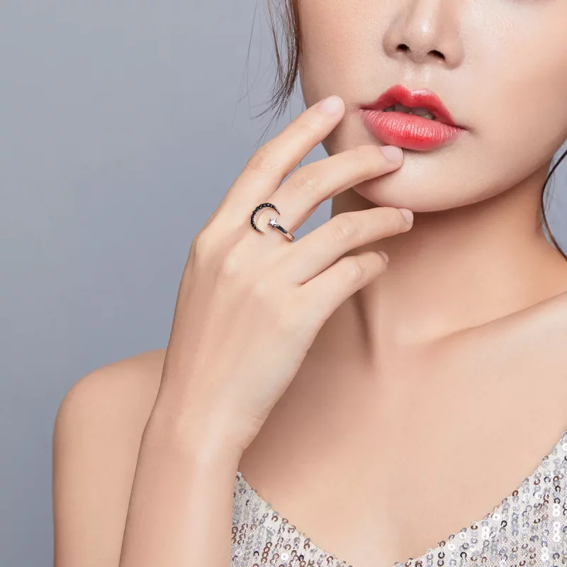 (imagen para) Anillo abierto de Luna y Estrella, estilo Pandora, en plata - BSR137 - Ver 8