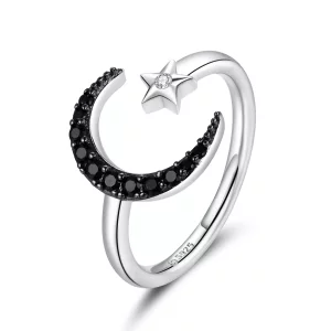 (imagen para) Anillo abierto de Luna y Estrella, estilo Pandora, en plata - BSR137