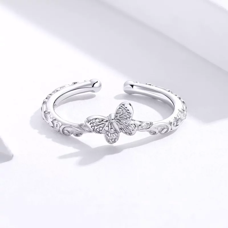 (imagen para) Anillo abierto de mariposa con patrón vintage en plata estilo Pandora - SCR634 - Ver 3