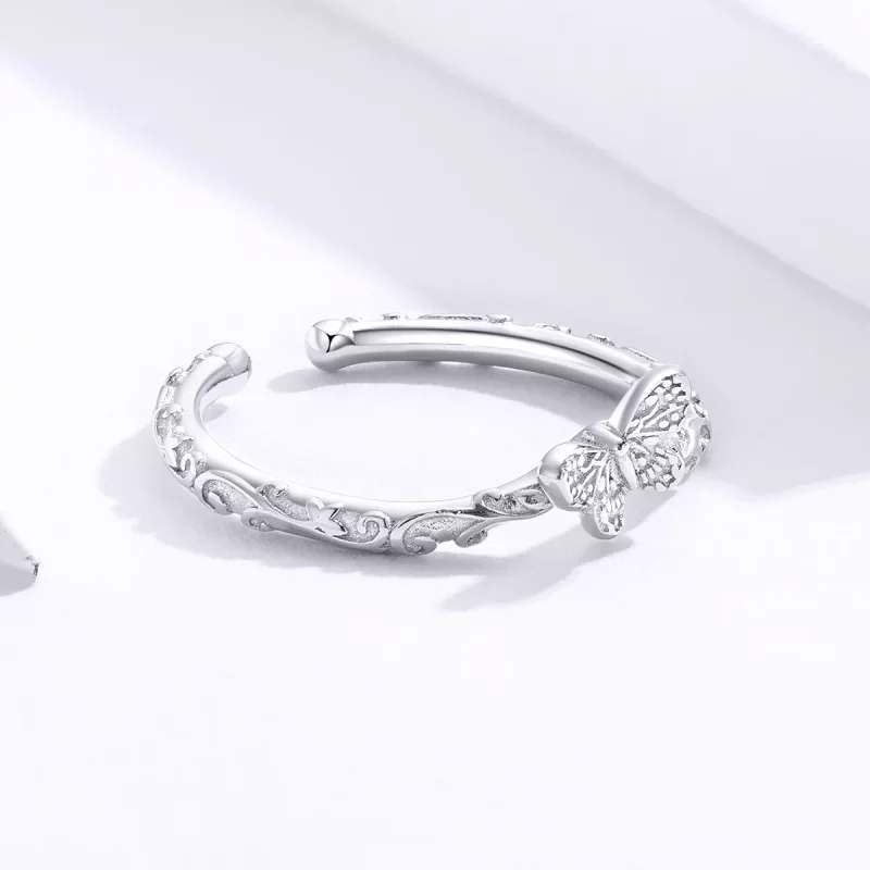 (imagen para) Anillo abierto de mariposa con patrón vintage en plata estilo Pandora - SCR634 - Ver 4