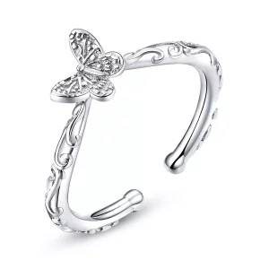 (imagen para) Anillo abierto de mariposa con patrón vintage en plata estilo Pandora - SCR634