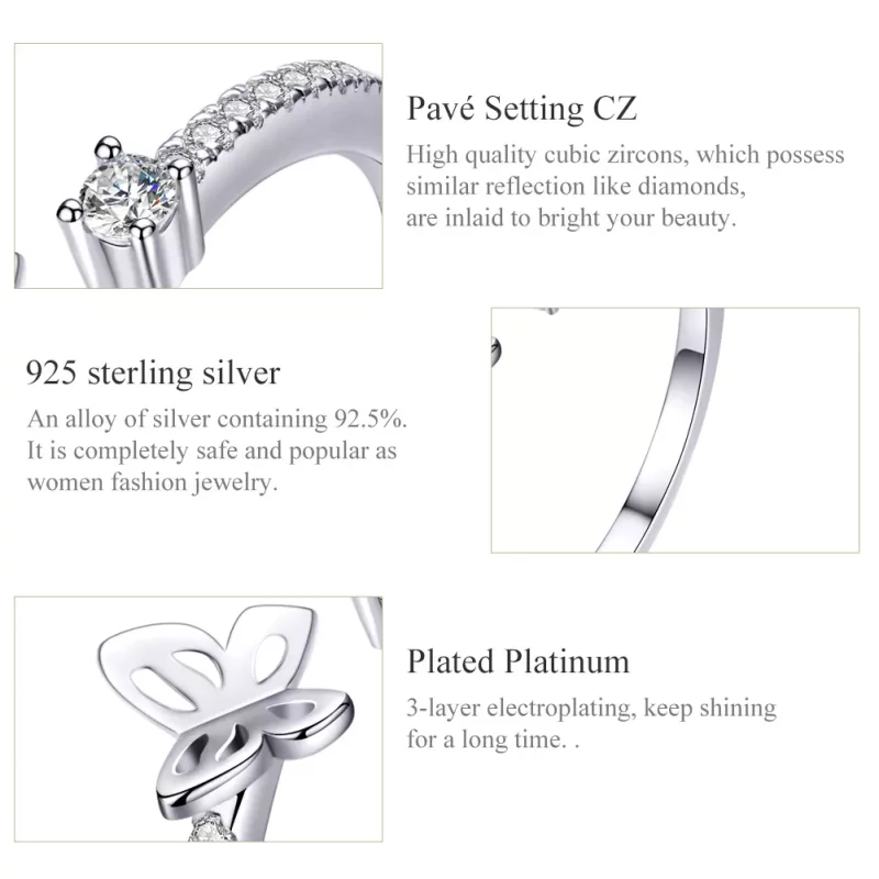 (imagen para) Anillo abierto de mariposa de plata estilo Pandora - SCR550 - Ver 3