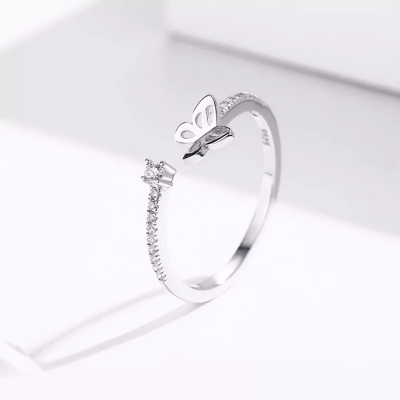 (imagen para) Anillo abierto de mariposa de plata estilo Pandora - SCR550 - Ver 2