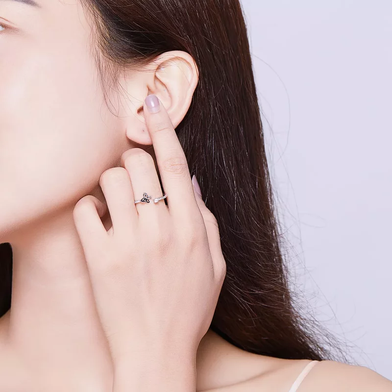 (imagen para) Anillo abierto de mariposa de plata estilo Pandora - SCR550 - Ver 8