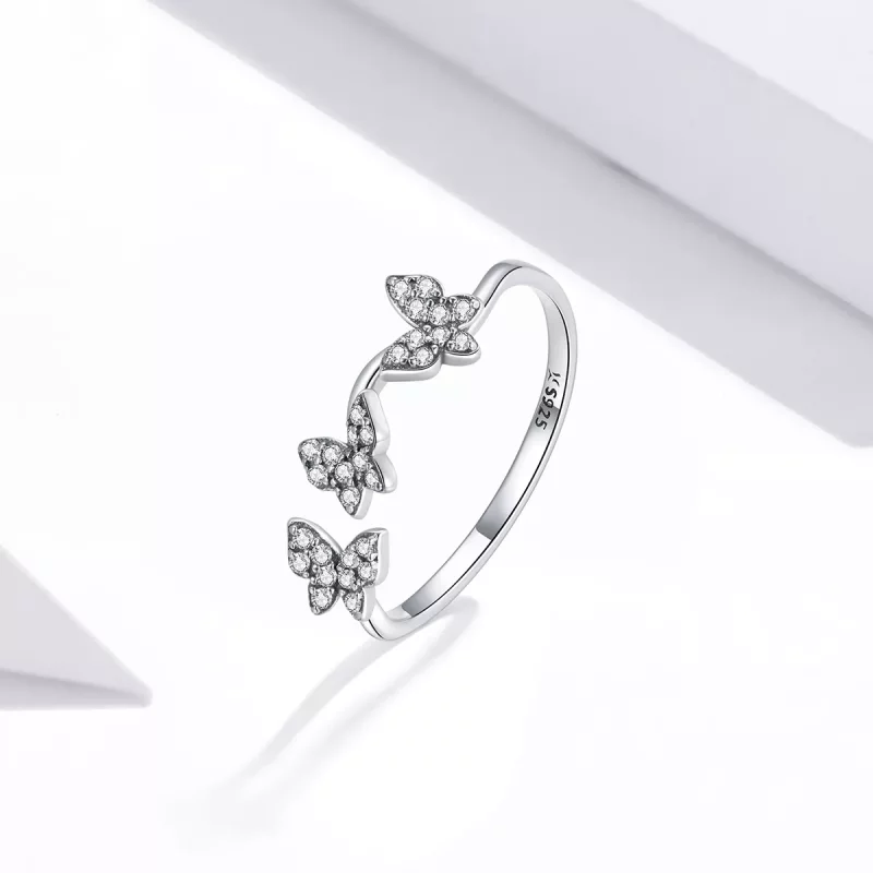 (imagen para) Anillo abierto de mariposa plateada estilo Pandora - SCR704 - Ver 2