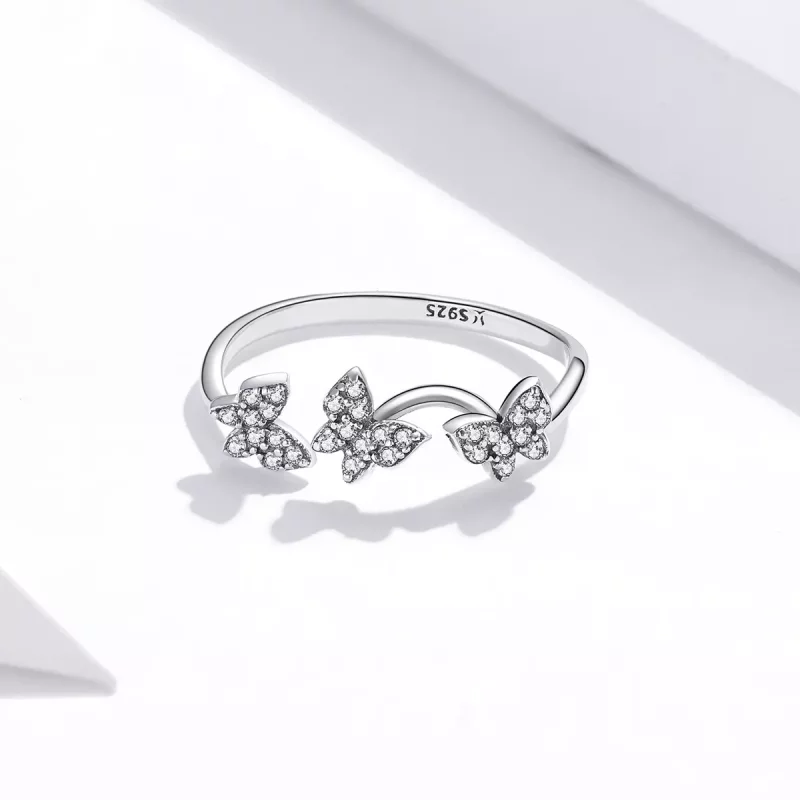 (imagen para) Anillo abierto de mariposa plateada estilo Pandora - SCR704 - Ver 3