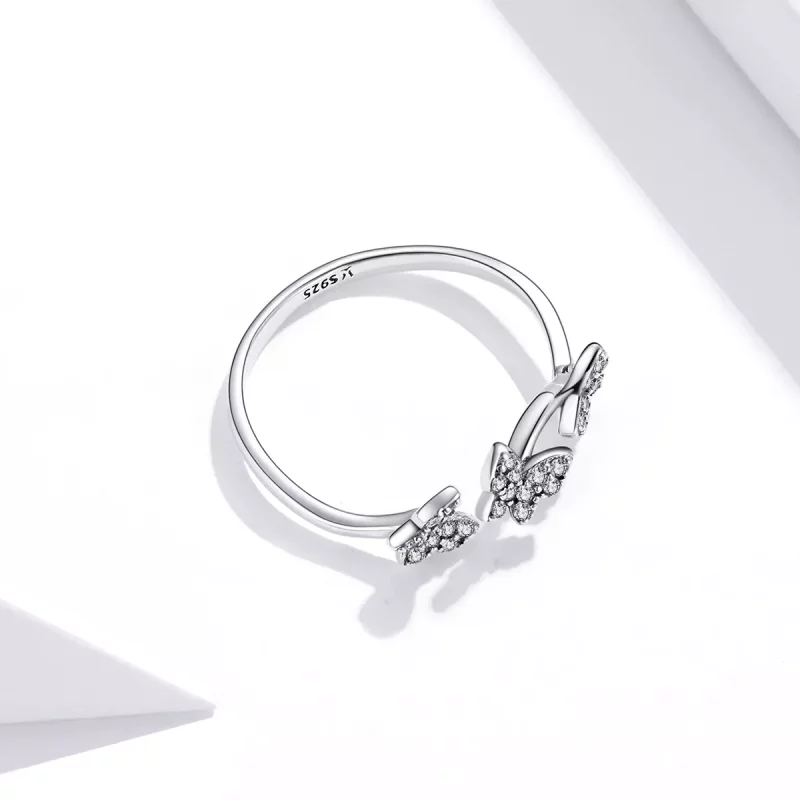 (imagen para) Anillo abierto de mariposa plateada estilo Pandora - SCR704 - Ver 4