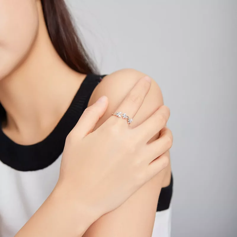 (imagen para) Anillo abierto de mariposa plateada estilo Pandora - SCR704 - Ver 6