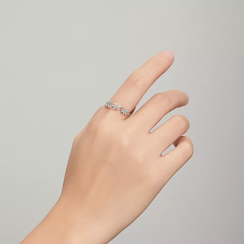 (imagen para) Anillo abierto de mariposa plateada estilo Pandora - SCR704 - Ver 7