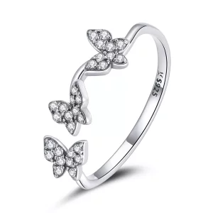 (imagen para) Anillo abierto de mariposa plateada estilo Pandora - SCR704