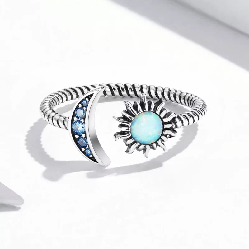 (imagen para) Anillo abierto de mejor amiga con estilo de Pandora con sol, luna y estrellas - - Ver 4