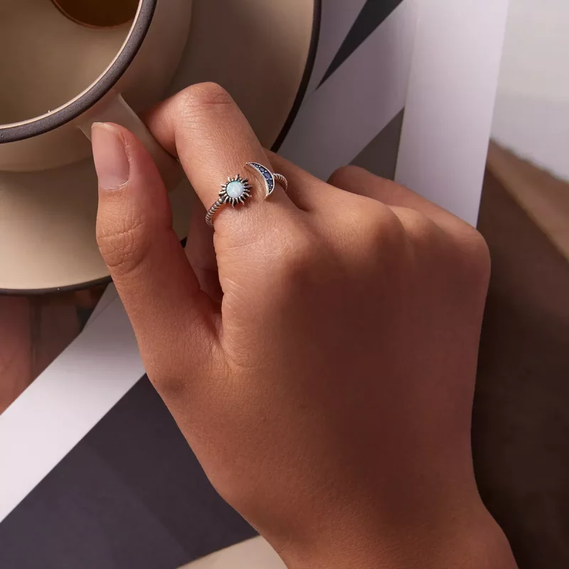 (imagen para) Anillo abierto de mejor amiga con estilo de Pandora con sol, luna y estrellas - - Ver 5