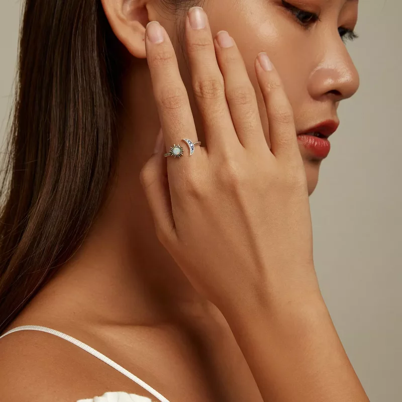 (imagen para) Anillo abierto de mejor amiga con estilo de Pandora con sol, luna y estrellas - - Ver 6