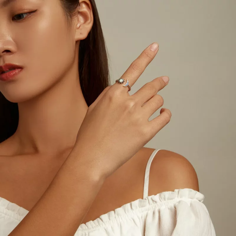 (imagen para) Anillo abierto de mejor amiga con estilo de Pandora con sol, luna y estrellas - - Ver 7