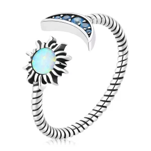 (imagen para) Anillo abierto de mejor amiga con estilo de Pandora con sol, luna y estrellas - SCR796