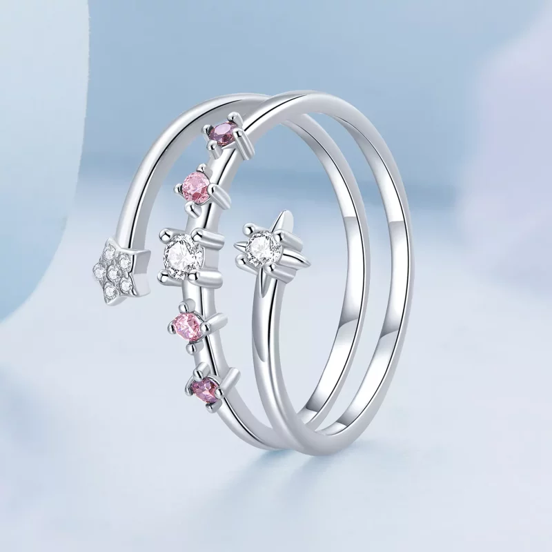 (imagen para) Anillo abierto de múltiples capas con estrellas estilo Pandora - BSR310 - Ver 2